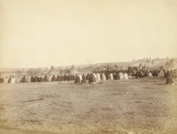 Framed Print : Native Americans in council after Wounded Knee Massacre of Dec. 29, 1890