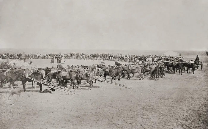 Framed Print : Native Americans draw rations at Camp Supply in western Indian Territory (now the Oklahoma Panhandle) ca. 1871. The Indians form a circle with their horses and travois Framed Print : Native Americans draw rations at Camp Supply in western Indian Territory (now the Oklahoma Panhandle) ca. 1871. The Indians form a circle with their horses and travois
