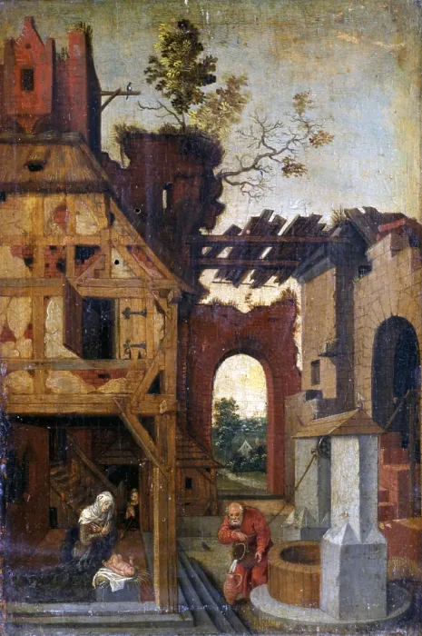 Framed Print : Nativity, after Albrecht Drer, end of the 16th Century, oil on canvas - Italy, Lombardy, Milan, Castello Sforzesco, Civic Collections of Ancient Art. Whole artwork view Framed Print : Nativity, after Albrecht Drer, end of the 16th Century, oil on canvas - Italy, Lombardy, Milan, Castello Sforzesco, Civic Collections of Ancient Art. Whole artwork view
