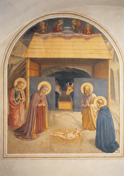Framed Print : The Nativity, by Guido di Pietro (Piero) known as Beato Angelico, 1438 - 1446 about, 15th Century, fresco, cm 194 x 166 - Italy, Tuscany, Florence, San Marco Convent, cell 5. All Framed Print : The Nativity, by Guido di Pietro (Piero) known as Beato Angelico, 1438 - 1446 about, 15th Century, fresco, cm 194 x 166 - Italy, Tuscany, Florence, San Marco Convent, cell 5. All