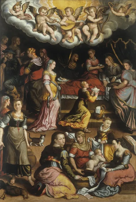 Framed Print : Nativity of Virgin Mary, by Giovan Battista Bertucci the Younger, 1586, 16th Century, oil on canvas, 320 x 200 cm - Italy, Emilia Romagna, Faenza