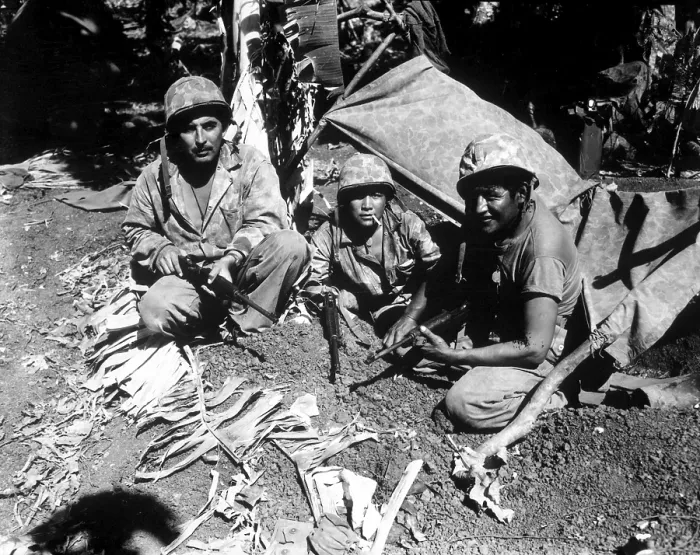 Framed Print : Navajo Code Talkers landed with the first Marine assault waves on Saipan against Japanese. June 1944. WINDTALKERS was a 2002 film about Navajo code talkers in Saipan