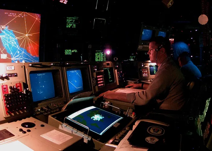 Framed Print : Naval officer monitors Persian Gulf region aboard the destroyer USS JOHN S
