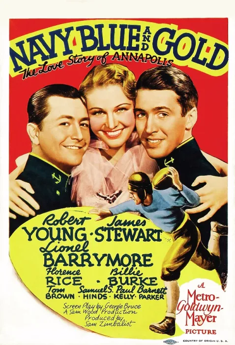 Framed Print : NAVY BLUE AND GOLD, US poster art, from left, Robert Young, Florence Rice, James Stewart, 1937