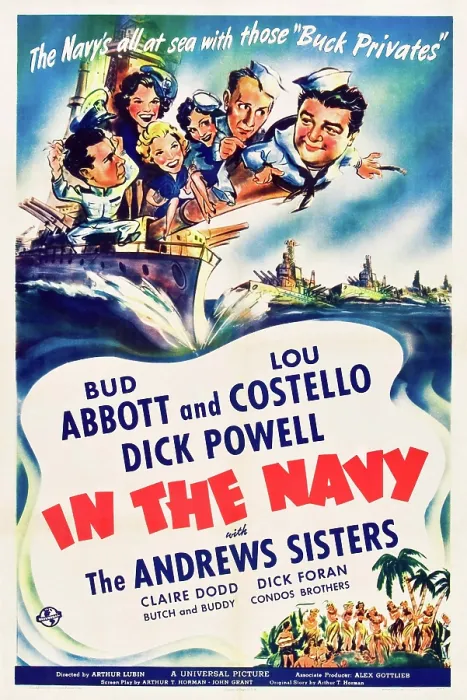 Framed Print : IN THE NAVY, from left: Dick Powell, The Andrews Sisters, Bud Abbott, Lou Costello, 1941