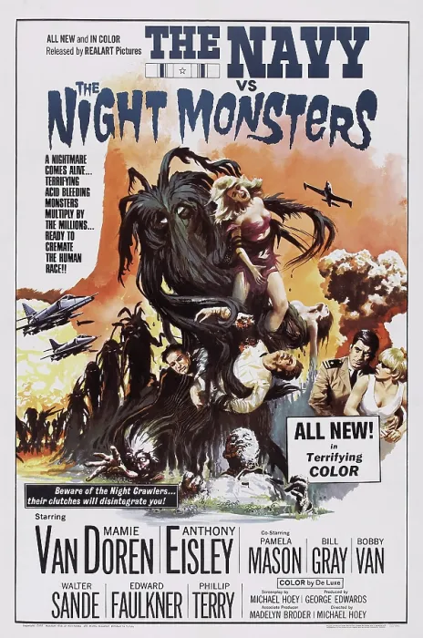 Framed Print : THE NAVY VS. THE NIGHT MONSTERS, top center: Mamie Van Doren, from left on left: Anthony Eisley, 1966 Framed Print : THE NAVY VS. THE NIGHT MONSTERS, top center: Mamie Van Doren, from left on left: Anthony Eisley, 1966
