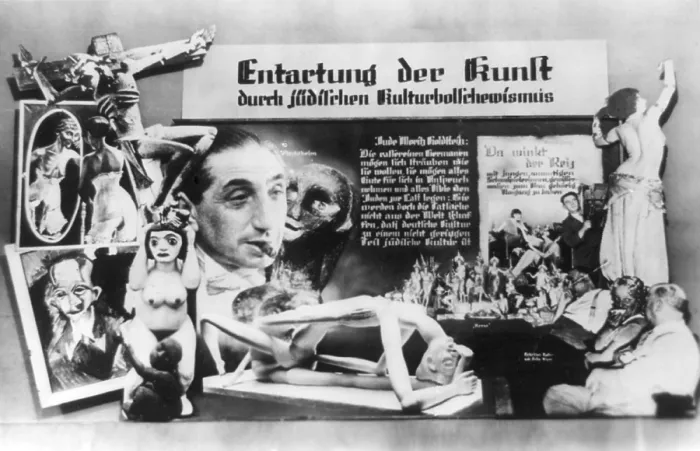 Framed Print : Nazi Anti-Soviet display of Jewish painting and sculpture in Vienna. 1938. The Nazi Party attacked Modernism and German Expressionism as Jewish decadent art. (BSLOC_2014_7_11) Framed Print : Nazi Anti-Soviet display of Jewish painting and sculpture in Vienna. 1938. The Nazi Party attacked Modernism and German Expressionism as Jewish decadent art. (BSLOC_2014_7_11)
