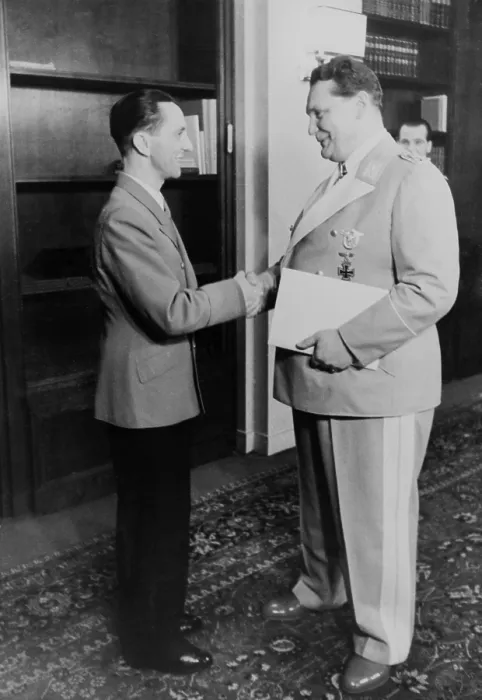 Framed Print : Nazi leaders, Hermann Goering and Joseph Goebbels, shaking hands. Jan. 12, 1941. (BSLOC_2013-12_126)