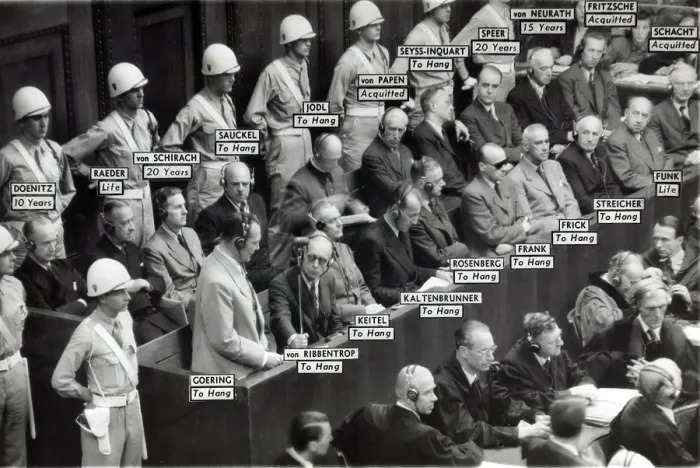 Framed Print : Nazi World War II leaders in the prisoners box at the war crimes trial at Nuremberg, Germany Framed Print : Nazi World War II leaders in the prisoners box at the war crimes trial at Nuremberg, Germany