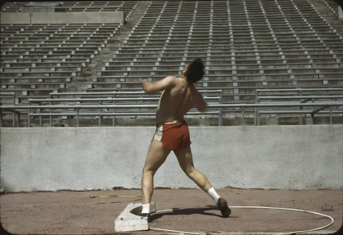 Framed Print : Nebraska, shot putter at the University of Nebraska, photograph by John Vachon, 1942