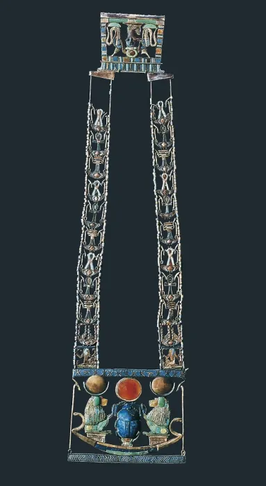 Framed Print : Necklace of the Rising Sun. 1370 -1352 BC. From Tutankhamun's Tomb. Made of gold with precious stones inlaid. Egyptian art. New Kingdom. Jewelry. EGYPT. Cairo Framed Print : Necklace of the Rising Sun. 1370 -1352 BC. From Tutankhamun's Tomb. Made of gold with precious stones inlaid. Egyptian art. New Kingdom. Jewelry. EGYPT. Cairo