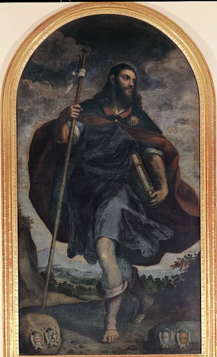 Framed Print : Negretti Jacopo know as Palma the Younger, St James the Greater, 1548 - 1628, 16th Century, oil on canvas, Italy, Lombardy, Airuno, Lecco, Addolorata alla Rocchetta Sanctuary