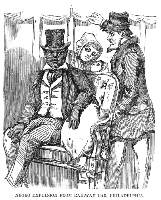 Framed Print : Negro expulsion from railway car, Philadelphia. Woodcut, September 27, 1856