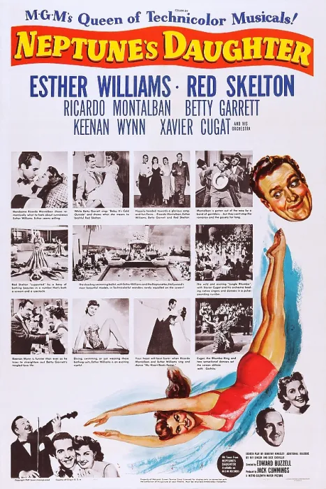 Framed Print : NEPTUNE'S DAUGHTER, US poster, bottom from left: Xavier Cugat, Ricardo Montalban, Esther Williams (and in bathing suit), heads from top: Red Skelton, Betty Garrett Framed Print : NEPTUNE'S DAUGHTER, US poster, bottom from left: Xavier Cugat, Ricardo Montalban, Esther Williams (and in bathing suit), heads from top: Red Skelton, Betty Garrett