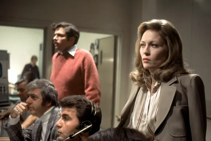 Framed Print : NETWORK, Jordan Charney (with headset), Faye Dunaway, 1976
