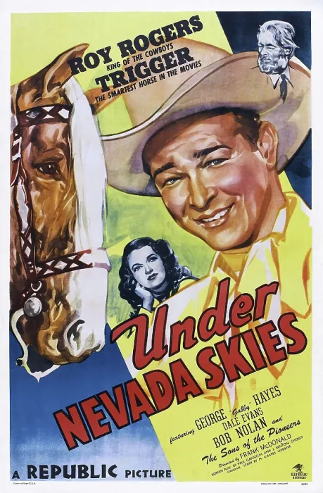 Framed Print : UNDER NEVADA SKIES, US poster art, from left: Trigger, Dale Evans, Roy Rogers, George Gabby Hayes, 1946