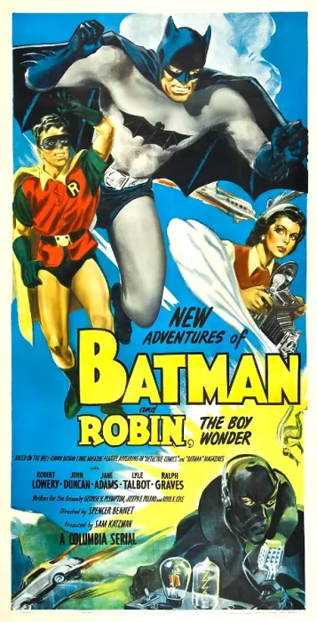 Framed Print : NEW ADVENTURES OF BATMAN AND ROBIN - THE BOY WONDER, (aka BATMAN AND ROBIN), US poster, from left: Johnny Duncan, Robert Lowery, Jane Adams, 1949