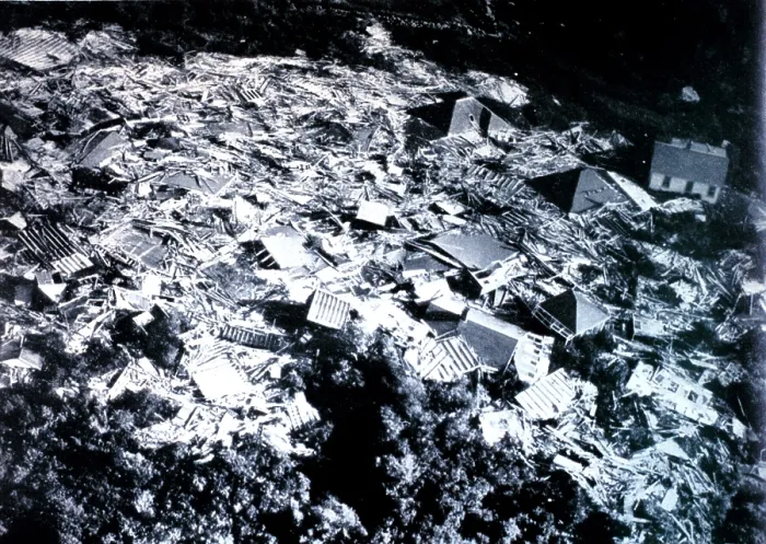 Framed Print : New England Hurricane. Aerial view of wrecked buildings, Connecticut sept 22, 1938