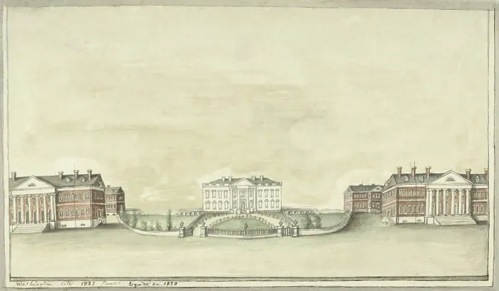 Framed Print : Two new executive office buildings were sited about 200 feet east and west of White House. Designed and built by James Hoban they housed the State and Treasury department