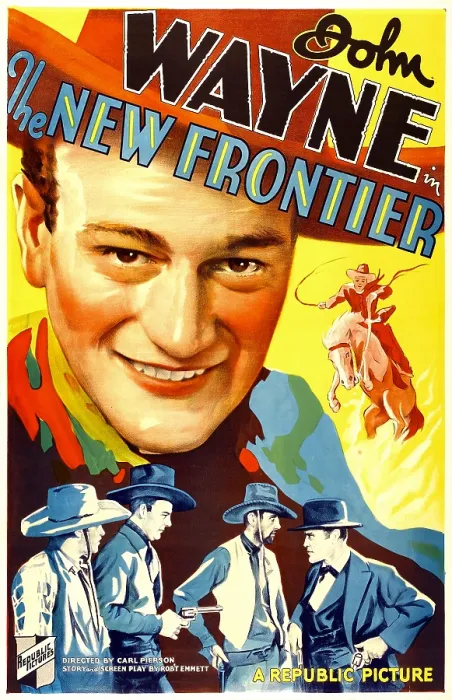 Framed Print : THE NEW FRONTIER (aka FRONTIER HORIZON), John Wayne, movie poster art, 1935