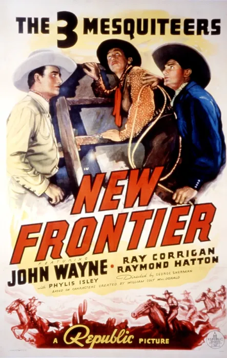 Framed Print : THE NEW FRONTIER, John Wayne, Raymond Hatton, Ray Corrigan, movie poster art, 1935