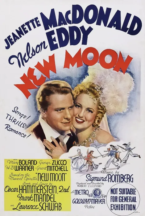 Framed Print : NEW MOON, Australian poster, from left: Nelson Eddy, Jeanette MacDonald, 1940