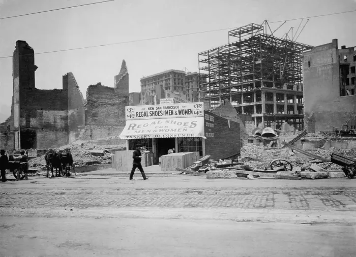 Framed Print : A new shoe store at 822 Market St. is open for business in San Francisco in 1906