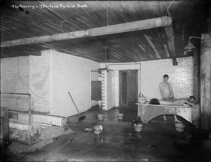 Framed Print : New York City, the Bowery, a ten-cent Turkish bath, photograph, circa 1900s-1920s