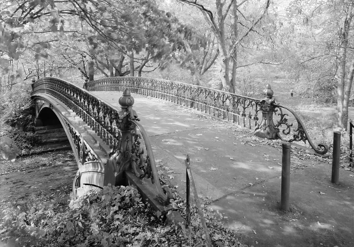 Framed Print : New York City, Central Park, bridge #27, view from deck of bridge looking southwest, photograph by Jet Lowe, circa 1980s