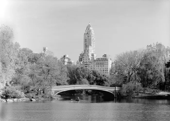 Framed Print : New York City, Central Park's Bow Bridge, view of bridge looking east, photograph by Jet Lowe, circa 1980s