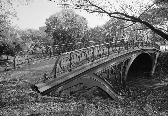Framed Print : New York City, Central Park's Gothic Arch, view from pedestrian path level looking southeast, photograph by Jet Lowe, circa 1980s