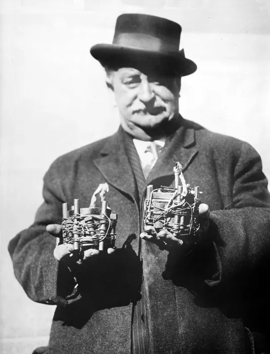 Framed Print : New York City Fire Department Inspector Owen Eagan (1857-1920) and bombs. Eagan was famous for defusing over 7, 000 anarchist bombs during his long career. 1919