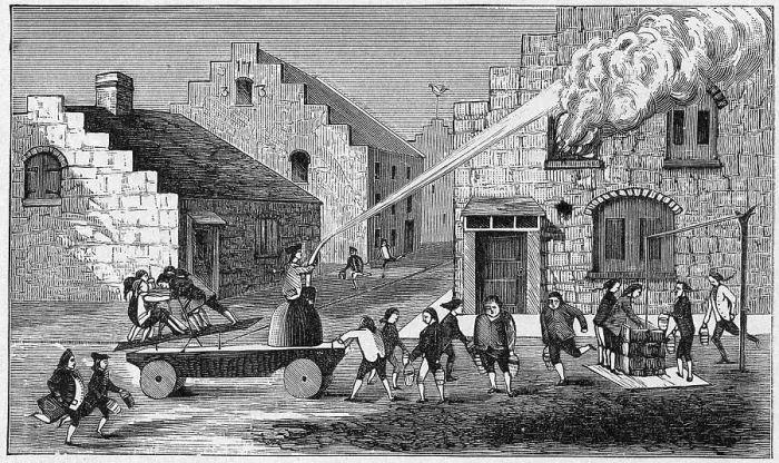 Framed Print : New York City. Firemen at work, 1733 Framed Print : New York City. Firemen at work, 1733