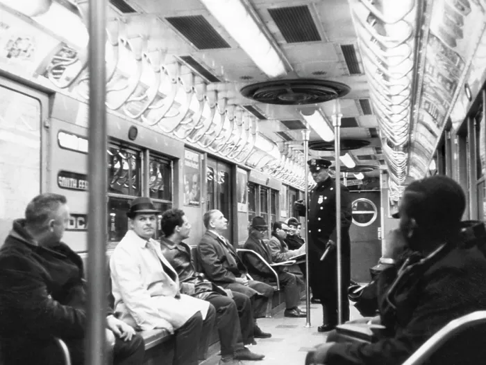 Framed Print : A New York City policeman patrols the subway. April 8, 1965. Courtesy: CSU Archives / Everett Collection