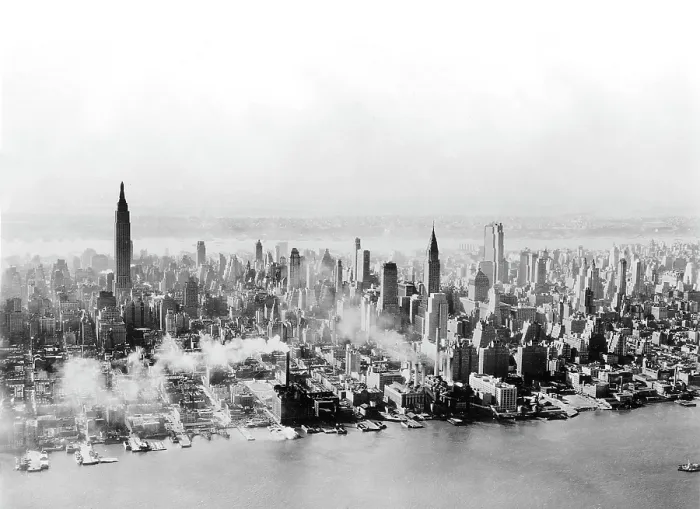 Framed Print : New York City Skyline, aerial view overlooking the East River, (L)Empire State Building, (R) the Chrysler Building and other buildings, November 16, 1937 Framed Print : New York City Skyline, aerial view overlooking the East River, (L)Empire State Building, (R) the Chrysler Building and other buildings, November 16, 1937