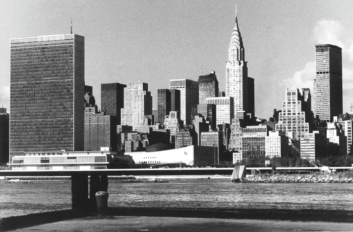 Framed Print : New York City Skyline, view from the East River, (L) the United Nations Building, (C) the Chrysler Building and (R) the Pan Am Building, October 22, 1969 Framed Print : New York City Skyline, view from the East River, (L) the United Nations Building, (C) the Chrysler Building and (R) the Pan Am Building, October 22, 1969