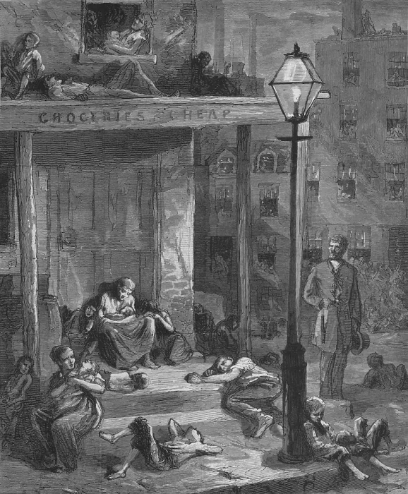 Framed Print : New York City tenement dwellers sleeping outside, on the streets and rooftops to escape their unventilated apartments. Wood engraving from August 1879 Framed Print : New York City tenement dwellers sleeping outside, on the streets and rooftops to escape their unventilated apartments. Wood engraving from August 1879