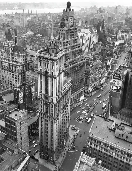 Framed Print : New York City, Times Square, an aerial view of the NY Times building, and a Red Cross banner spanning Times Square, 7 / 16 / 1948. CSU Archives / Everett Collection