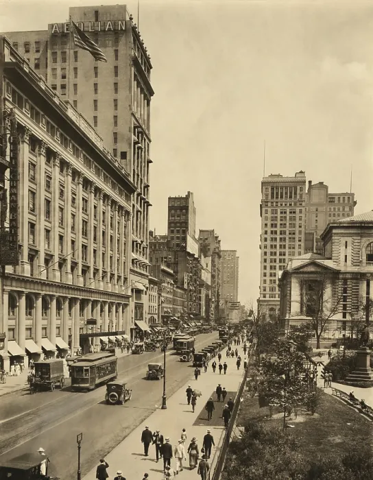 Framed Print : New York City's 42nd St. looking east from 6th Avenue. On right is the New York Public Library and Bryant Park, 1919 (BSLOC_2016_10_199) Framed Print : New York City's 42nd St. looking east from 6th Avenue. On right is the New York Public Library and Bryant Park, 1919 (BSLOC_2016_10_199)