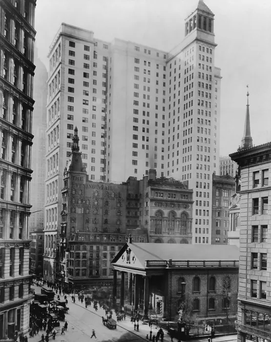 Framed Print : New York City's Broadway in the downtown Financial District in 1916. In the foreground is St Framed Print : New York City's Broadway in the downtown Financial District in 1916. In the foreground is St