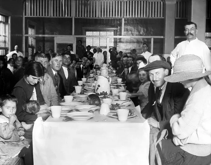 Framed Print : NEW YORK: This was Ellis Island in 1923. Immigrants awaiting approval of their entry into the U.S. crowd the lunchroom for their noonday meal