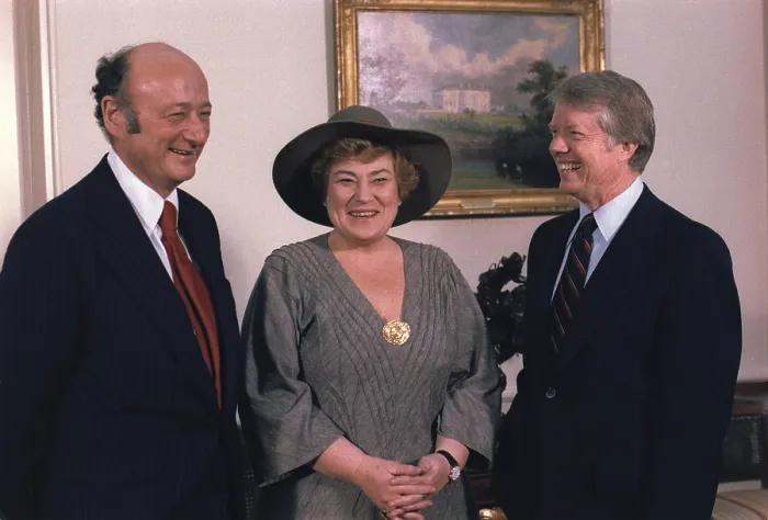 Framed Print : New York Mayor Edward Koch and Manhattan Congresswoman Bella Abzug meet with Jimmy Carter. Feb. 3 1978