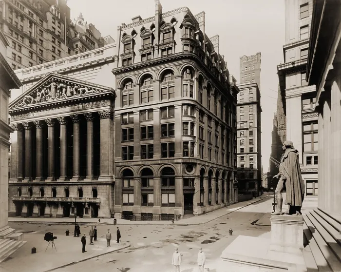 Framed Print : New York Stock Exchange (left) and the Wilks Building on the Corner of Wall and Broad Streets Framed Print : New York Stock Exchange (left) and the Wilks Building on the Corner of Wall and Broad Streets
