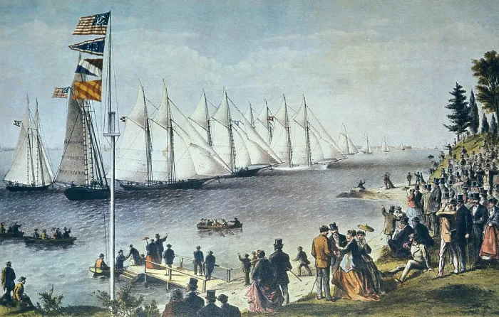 Framed Print : New York Yacht Club regatta. Edition of 1868. Illustration by Currier and Ives. Engraving. - BeBa / Iberfoto / Everett Collection (151739)**US SALES ONLY**