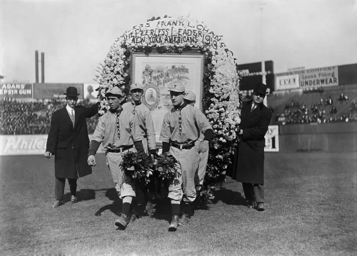 Framed Print : New York Yankees players welcome new Manager, Frank Chance, April 17, 1913 Framed Print : New York Yankees players welcome new Manager, Frank Chance, April 17, 1913