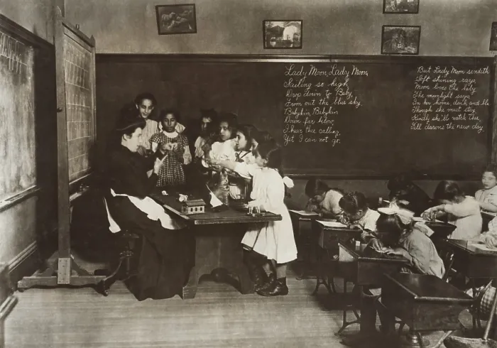 Framed Print : Newly arrived immigrant children in Steamer Class in Hancock School, Boston