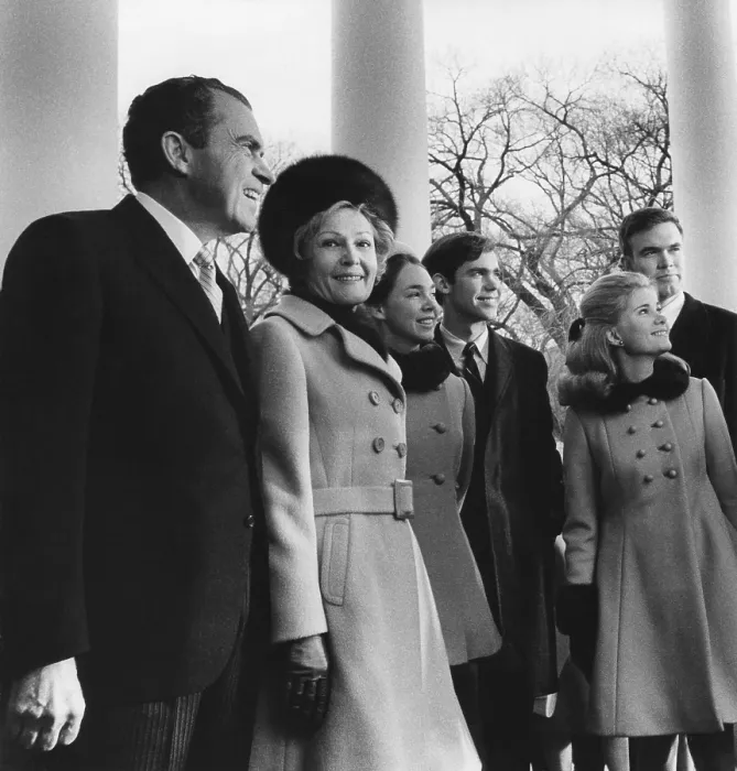 Framed Print : Newly inaugurated President Richard Nixon and his family on January 20, 1969