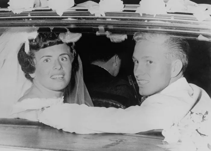 Framed Print : Newly married tennis player, Billy Jean King with husband Larry King, after their wedding, Sept 17, 1965 (BSLOC_2020_2_202)