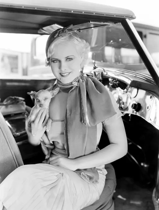 Framed Print : Newly signed Hal Roach starlet Paulette Goddard, with her Mexican hairless, ca. 1932 Framed Print : Newly signed Hal Roach starlet Paulette Goddard, with her Mexican hairless, ca. 1932