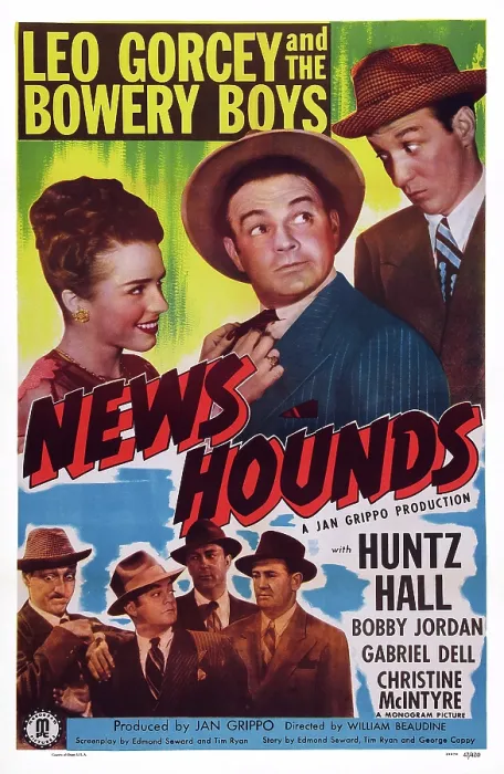 Framed Print : NEWS HOUNDS, US poster art, top, from left, Christine McIntyre, Leo Gorcey, Huntz Hall, 1947